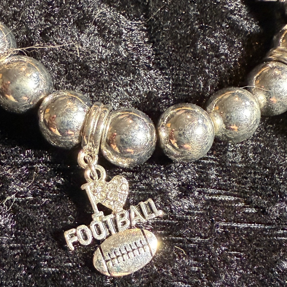 Silver Sports Theme Crystal‎ Deco Football Charm Stretchable Bangle Bracelet - Picture 2 of 6